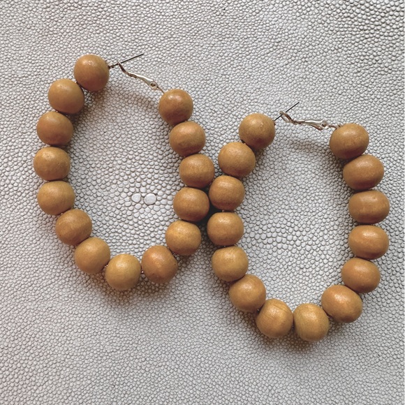 Mango Wood Bead Hoop Earrings - Picture 2 of 8